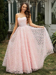Sweetheart Lace Sweep Train Gown Pink Plus Size