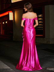 Off-the-shoulder Mermaid Sweep Train Satin Prom Dresses Azalea Plus Size