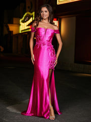 Off-the-shoulder Mermaid Sweep Train Satin Prom Dresses Azalea Plus Size