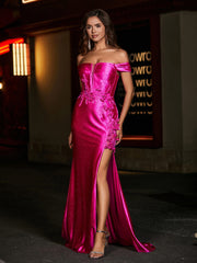 Off-the-shoulder Mermaid Sweep Train Satin Prom Dresses Azalea Plus Size