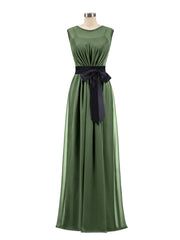 FAUX-WRAP CHIFFON DRESS WITH Olive Green Sash Olive Green