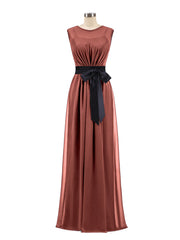FAUX-WRAP CHIFFON DRESS WITH Terracotta Sash Terracotta