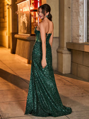 Glittering Waist Hollow Sequin Mermaid Dress Dark Green