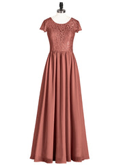 Cap Sleeves Long Dresses with Lace Bodice Terracotta