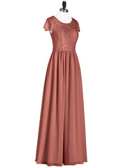 Cap Sleeves Long Dresses with Lace Bodice Terracotta