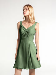 Short Chiffon V Neckline Bridesmaid Gowns Olive Green