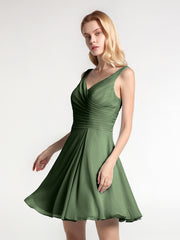 Short Chiffon V Neckline Bridesmaid Gowns Olive Green