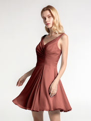 Short Chiffon V Neckline Bridesmaid Gowns Terracotta