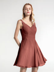 Short Chiffon V Neckline Bridesmaid Gowns Terracotta