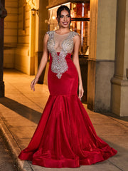 Sparkling Rhinestone-Adorned Mermaid Prom Dress Burgundy