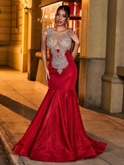 Sparkling Rhinestone-Adorned Mermaid Prom Dress Burgundy
