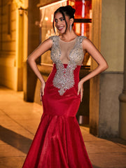 Sparkling Rhinestone-Adorned Mermaid Prom Dress Burgundy