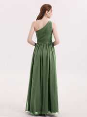 One Shoulder Chiffon Dress for Bridesmaids Olive Green