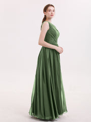One Shoulder Chiffon Dress for Bridesmaids Olive Green