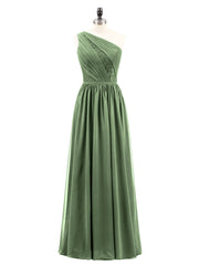 One Shoulder Chiffon Dress for Bridesmaids Olive Green