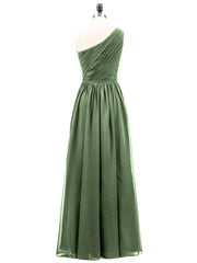 One Shoulder Chiffon Dress for Bridesmaids Olive Green
