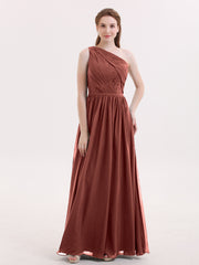 One Shoulder Chiffon Dress for Bridesmaids Terracotta