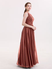 One Shoulder Chiffon Dress for Bridesmaids Terracotta