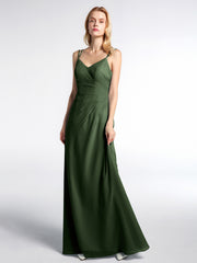 Double Straps Cross Back Chiffon Full Dress Olive Green