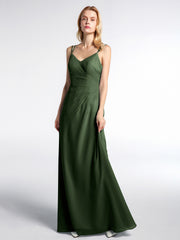 Double Straps Cross Back Chiffon Full Dress Olive Green
