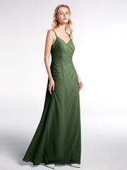 Double Straps Cross Back Chiffon Full Dress Olive Green