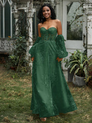 Beaded Flowers High Slit Prom Dress Dark Green Plus Size