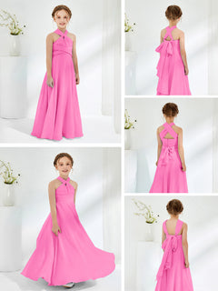 Halter Neckline Chiffon Junior Bridesmaid Dresses Azalea