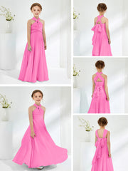 Halter Neckline Chiffon Junior Bridesmaid Dresses Azalea