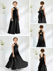 Halter Neckline Chiffon Junior Bridesmaid Dresses Black