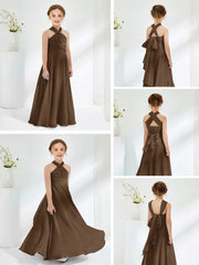 Halter Neckline Chiffon Junior Bridesmaid Dresses Brown