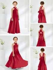 Halter Neckline Chiffon Junior Bridesmaid Dresses Burgundy