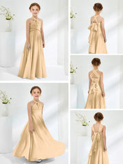 Halter Neckline Chiffon Junior Bridesmaid Dresses Champagne
