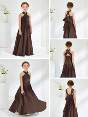 Halter Neckline Chiffon Junior Bridesmaid Dresses Chocolate