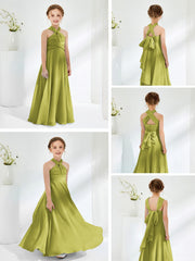 Halter Neckline Chiffon Junior Bridesmaid Dresses Clover