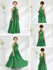 Halter Neckline Chiffon Junior Bridesmaid Dresses Emerald