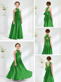 Halter Neckline Chiffon Junior Bridesmaid Dresses Green