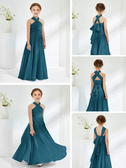 Halter Neckline Chiffon Junior Bridesmaid Dresses Ink Blue