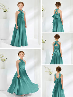 Halter Neckline Chiffon Junior Bridesmaid Dresses Jade