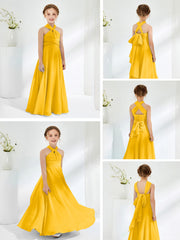 Halter Neckline Chiffon Junior Bridesmaid Dresses Marigold