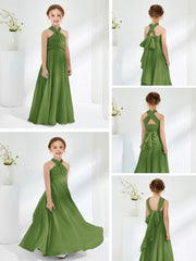 Halter Neckline Chiffon Junior Bridesmaid Dresses Moss
