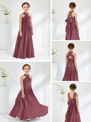 Halter Neckline Chiffon Junior Bridesmaid Dresses Mulberry