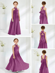 Halter Neckline Chiffon Junior Bridesmaid Dresses Orchid