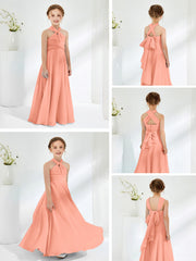 Halter Neckline Chiffon Junior Bridesmaid Dresses Papaya