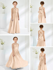 Halter Neckline Chiffon Junior Bridesmaid Dresses Peach