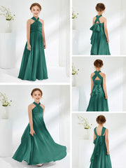 Halter Neckline Chiffon Junior Bridesmaid Dresses Peacock