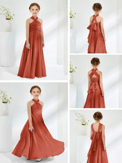 Halter Neckline Chiffon Junior Bridesmaid Dresses Rust