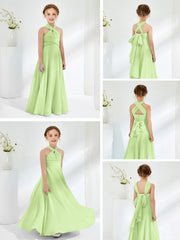 Halter Neckline Chiffon Junior Bridesmaid Dresses Sage
