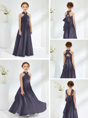 Halter Neckline Chiffon Junior Bridesmaid Dresses Stormy