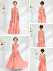 Halter Neckline Chiffon Junior Bridesmaid Dresses Sunset
