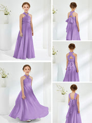 Halter Neckline Chiffon Junior Bridesmaid Dresses Tahiti